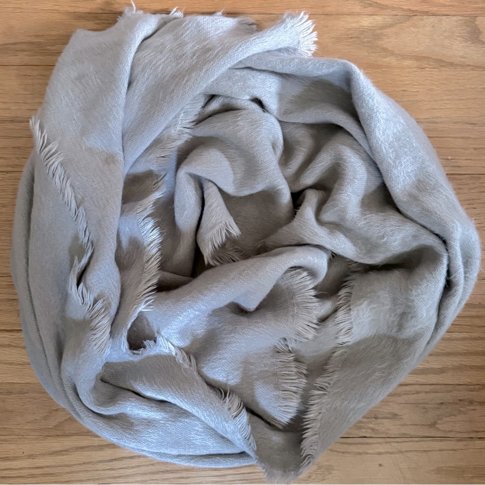 Soft Gray Fringed Scarf